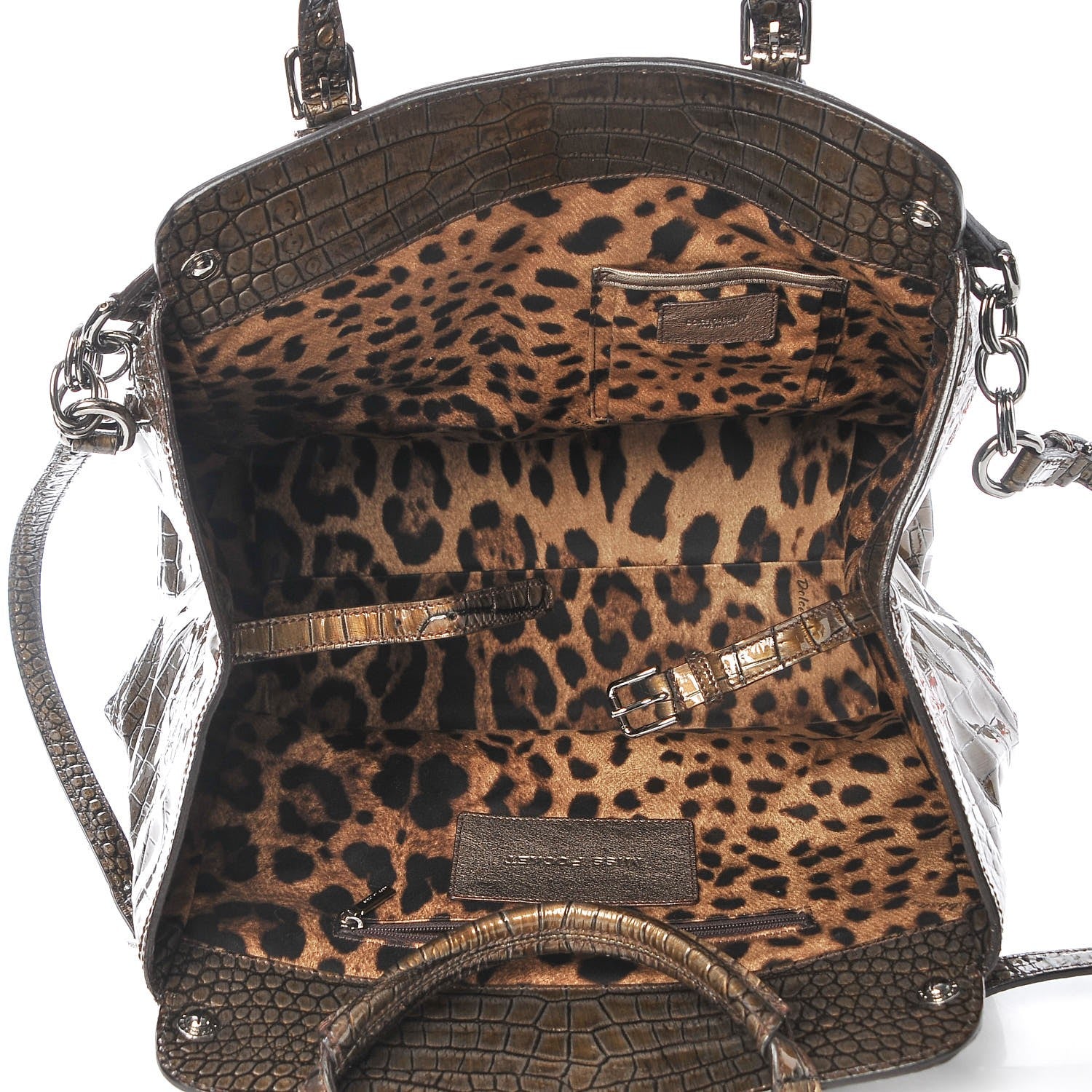Dolce & Gabbana Patent Crocodile Embossed Miss Pocket Satchel Brown 6 of 8