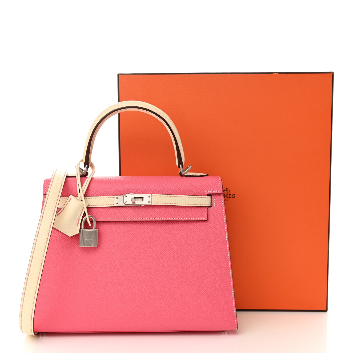 Hermes Epsom Bi-Color Horseshoe Kelly Sellier 25 Rose Azalee Craie 11 of 11