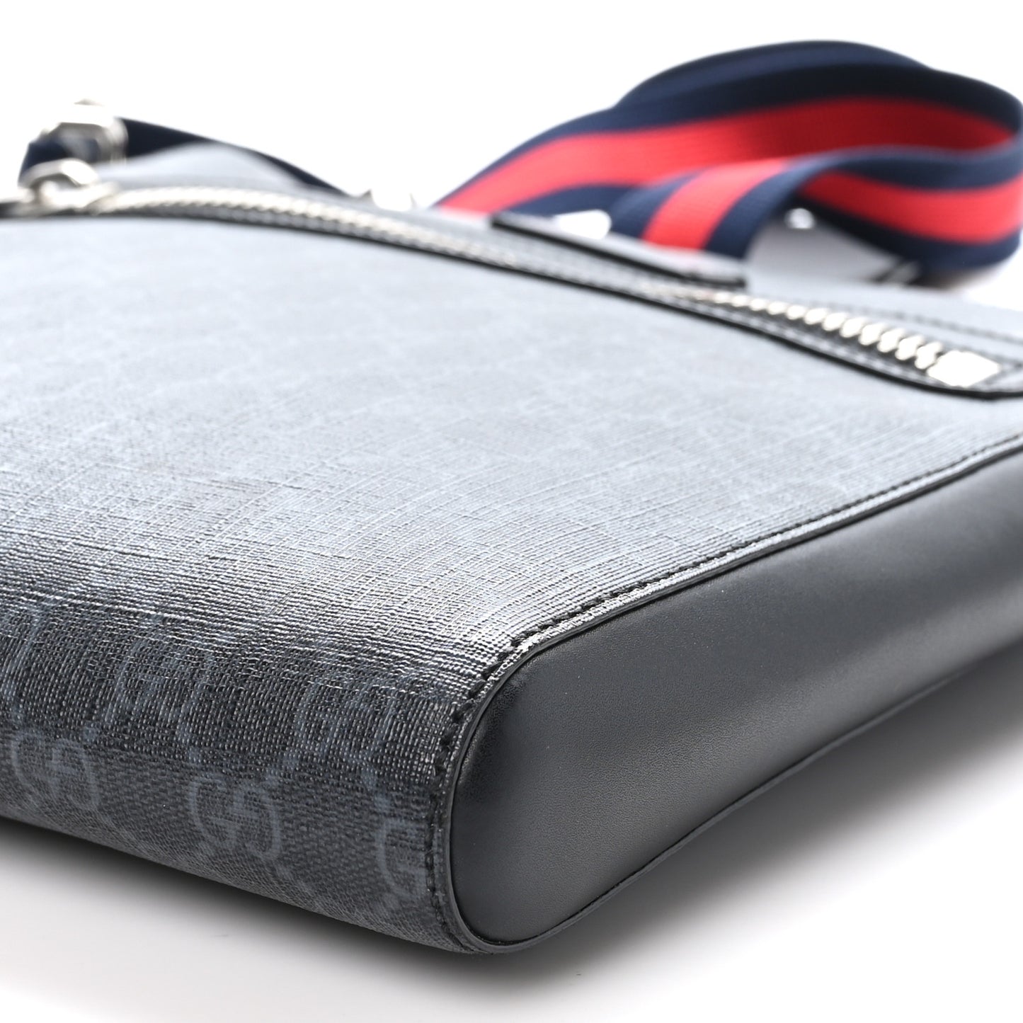 GG Supreme Monogram Appia Calfskin Web Flat Messenger Bag Black Grey