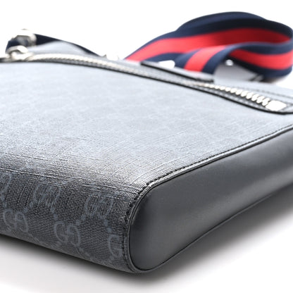 Gucci GG Supreme Monogram Appia Calfskin Web Flat Messenger Bag Black Grey 10 of 10