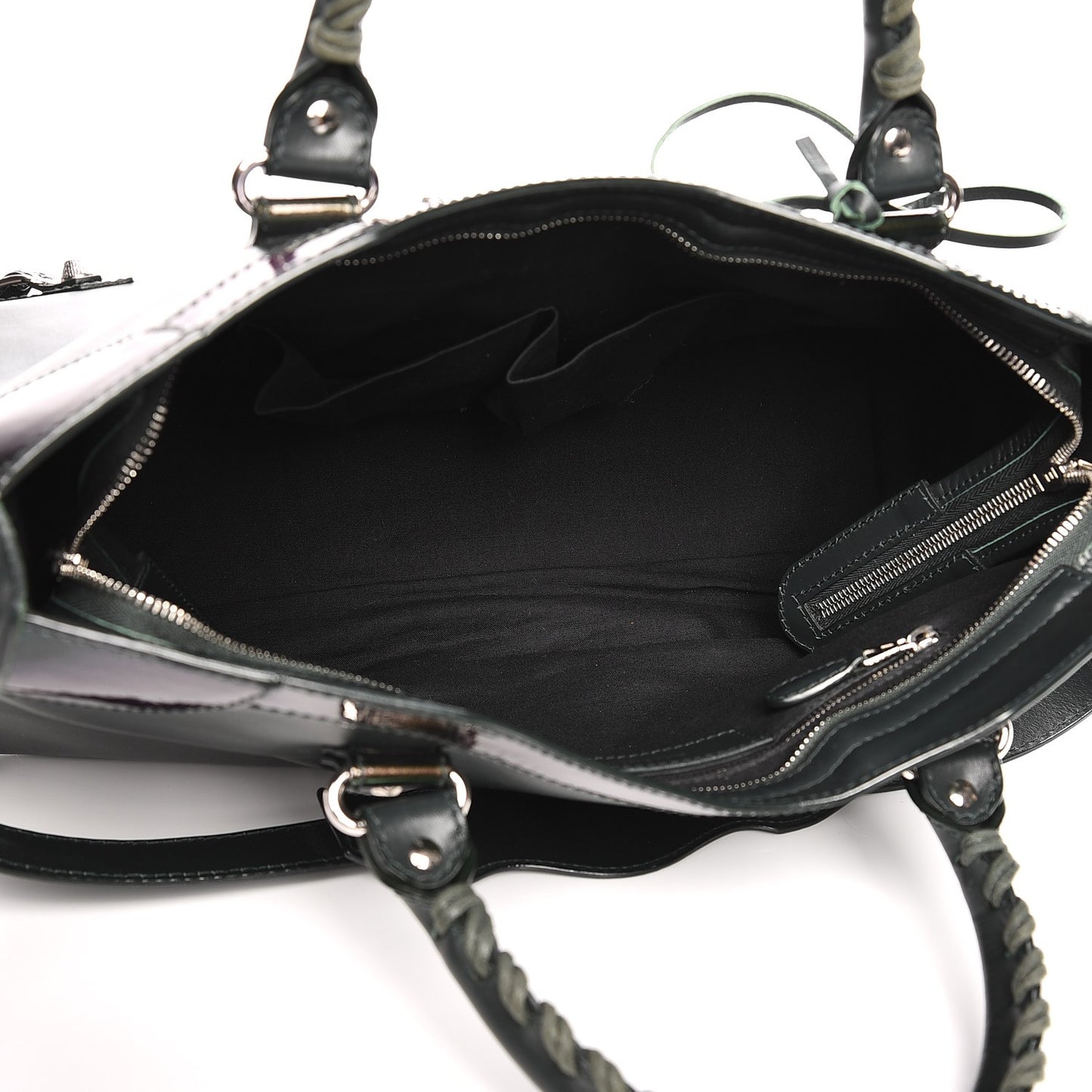 Smooth Calfskin Metallic Patent Giant 12 Silver Hardware City Vert Poker Fonce