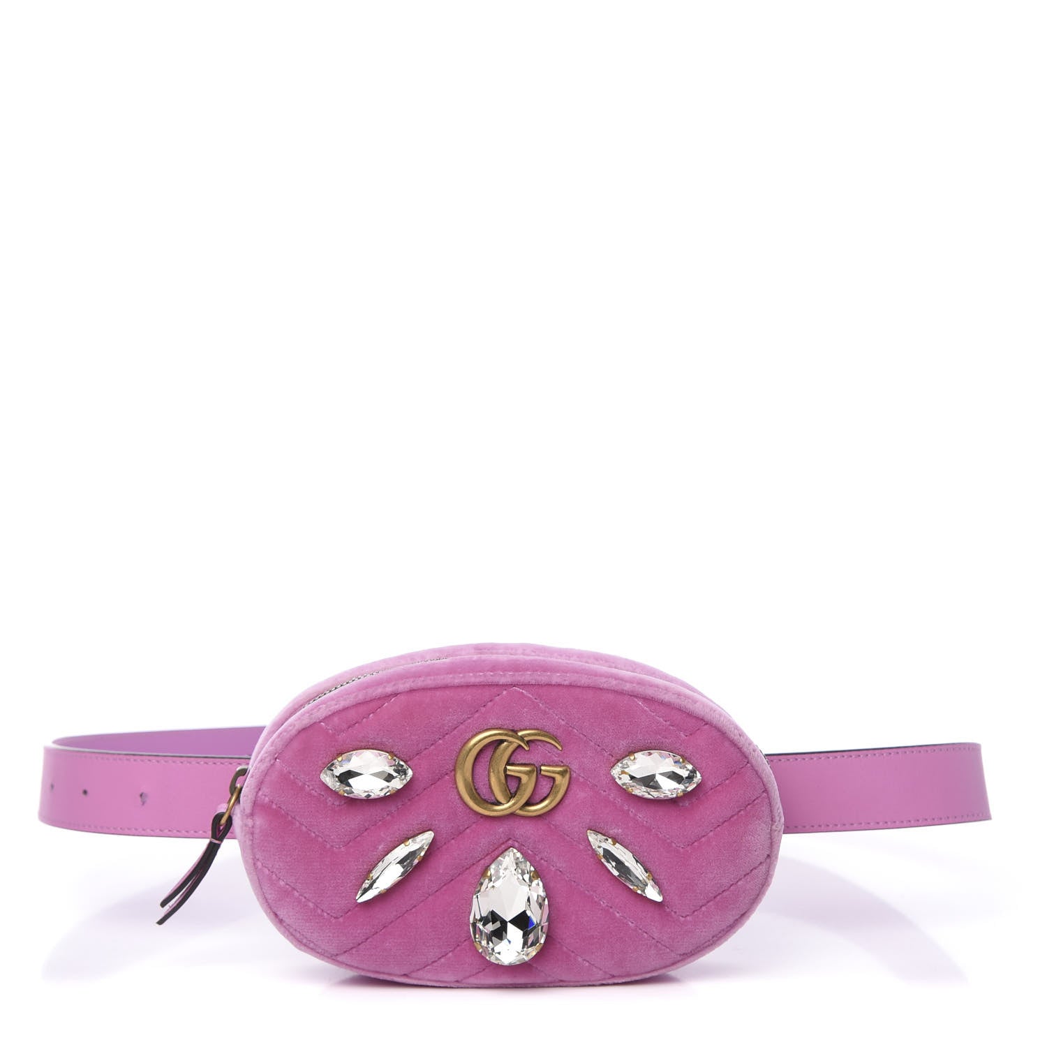 Gucci Velvet Matelasse Marquise Crystals GG Marmont Belt Bag Malva 1 of 10