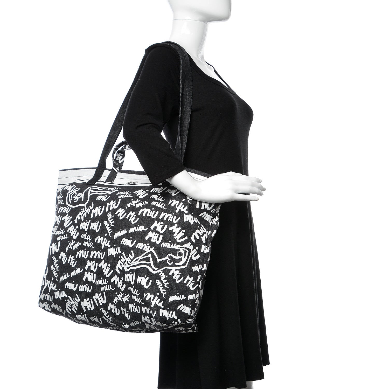 Miu Miu Denim Print Shopping Tote Black 2 of 11