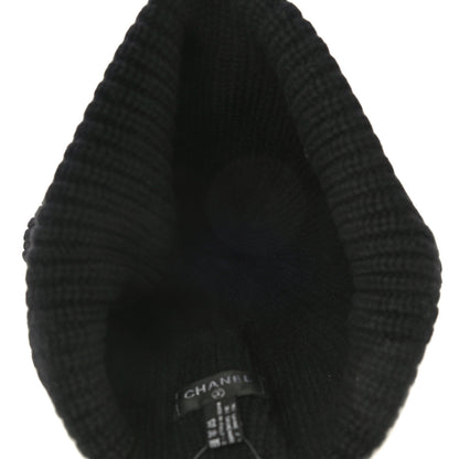 Chanel Wool Cashmere CC Beanie Hat Light Black White 6 of 16