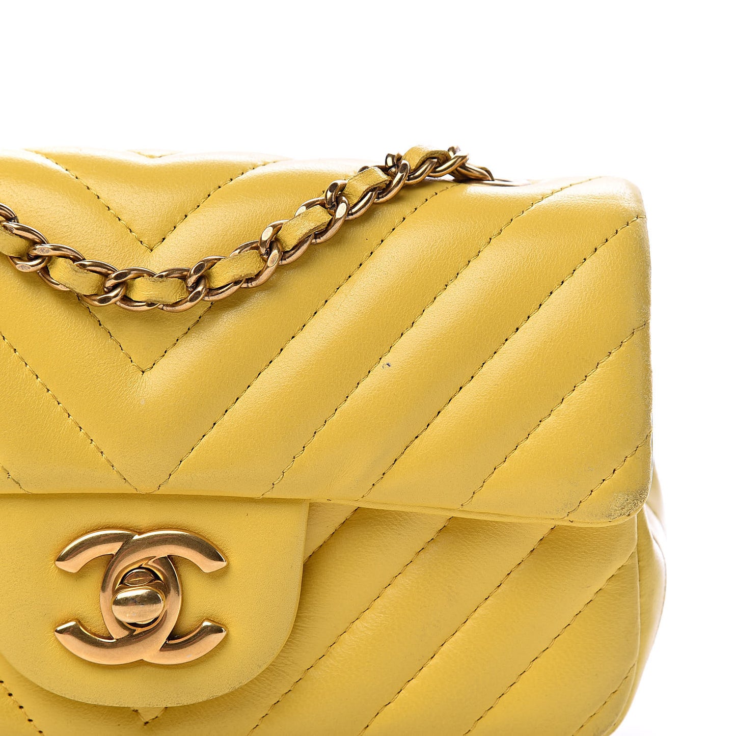 Lambskin Chevron Quilted Extra Mini Rectangular Flap Yellow