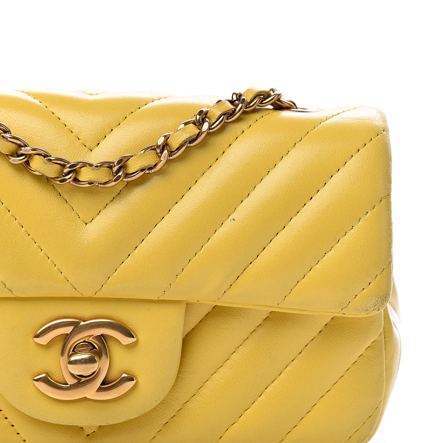 Chanel Lambskin Chevron Quilted Extra Mini Rectangular Flap Yellow 8 of 18