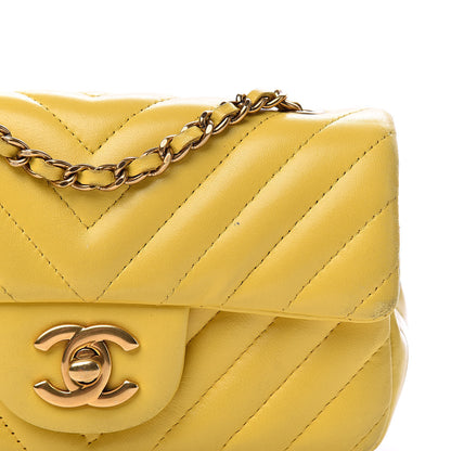 Chanel Lambskin Chevron Quilted Extra Mini Rectangular Flap Yellow 8 of 18