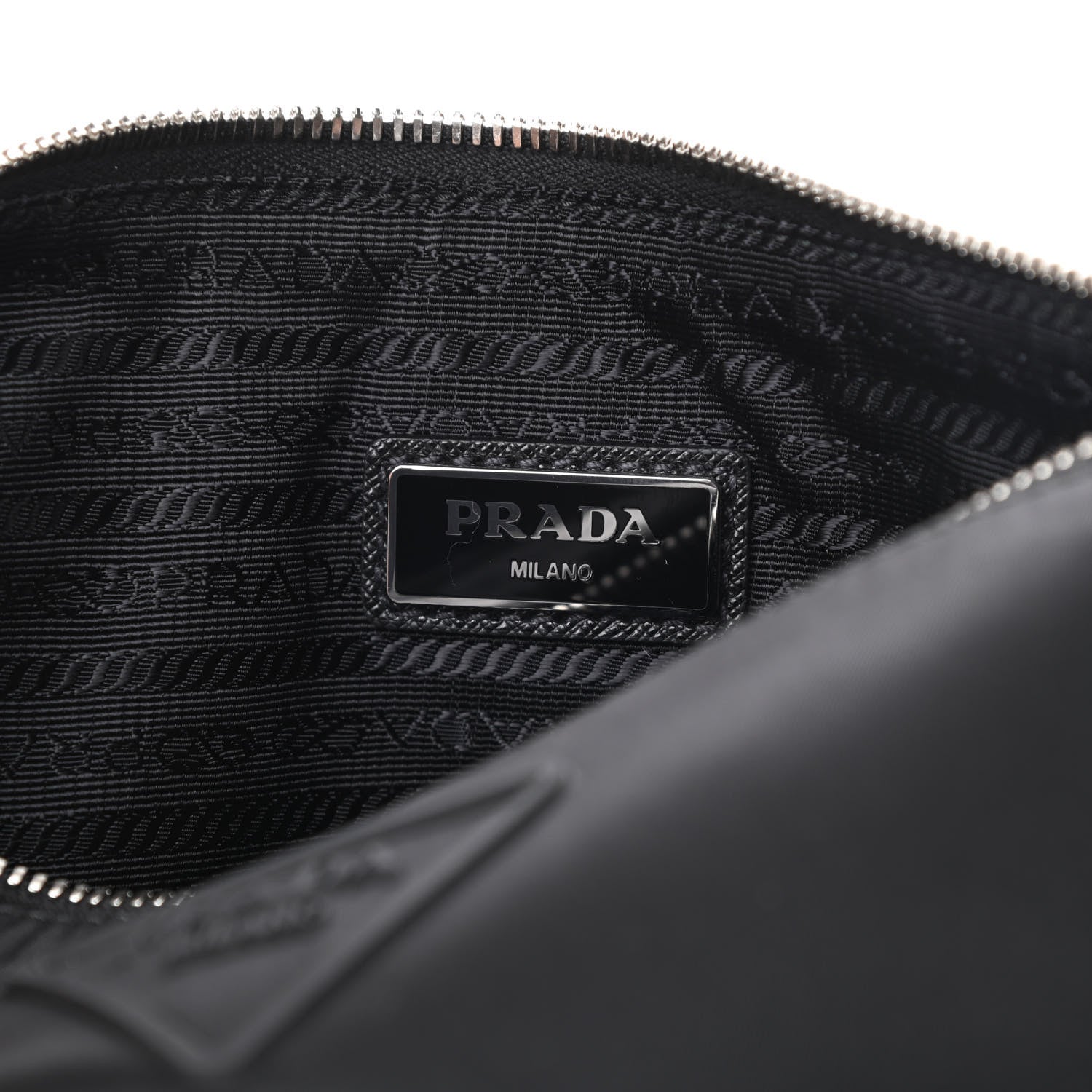 Prada Tessuto Nylon Saffiano Rubber Triangle Logo Pocket Zippered Shoulder Bag Black 6 of 11