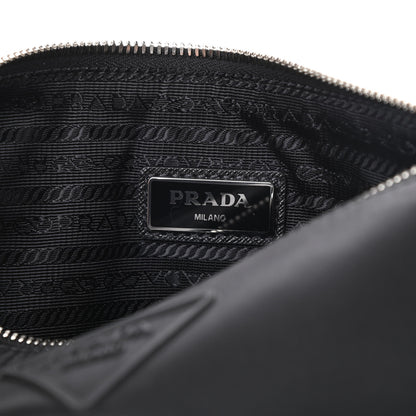 Prada Tessuto Nylon Saffiano Rubber Triangle Logo Pocket Zippered Shoulder Bag Black 6 of 11