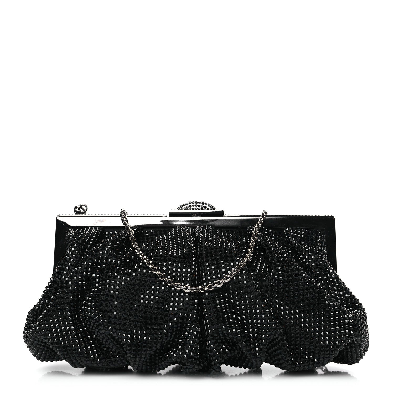 Judith Leiber Satin Swarovski Crystal Natalie Clutch Black 1 of 9
