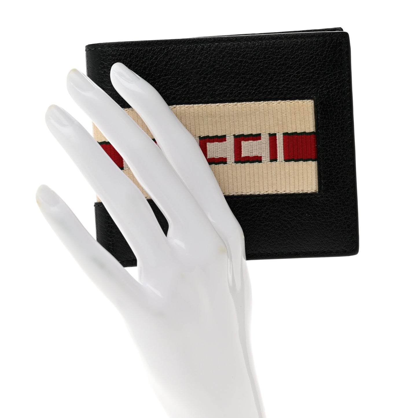 Textured Dollar Calfskin Nylon Gucci Stripe New Web Bi-Fold Coin Wallet Black Ecru Verde Rosso