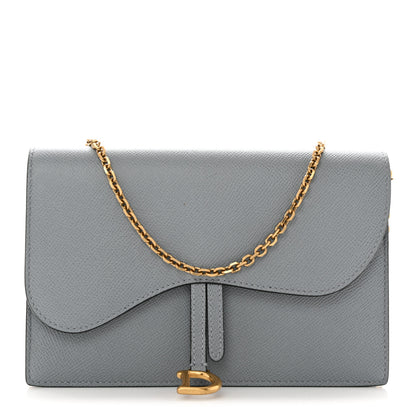Christian Dior Grained Calfskin Saddle Chain Pouch Cloud Blue 1 of 10