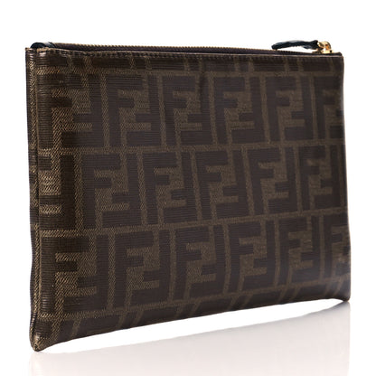Fendi Glazed Fabric Vitello Century FF 1974 Stamp Patch Medium FFreedom Flat Pouch Mogano Panna Black 3 of 10