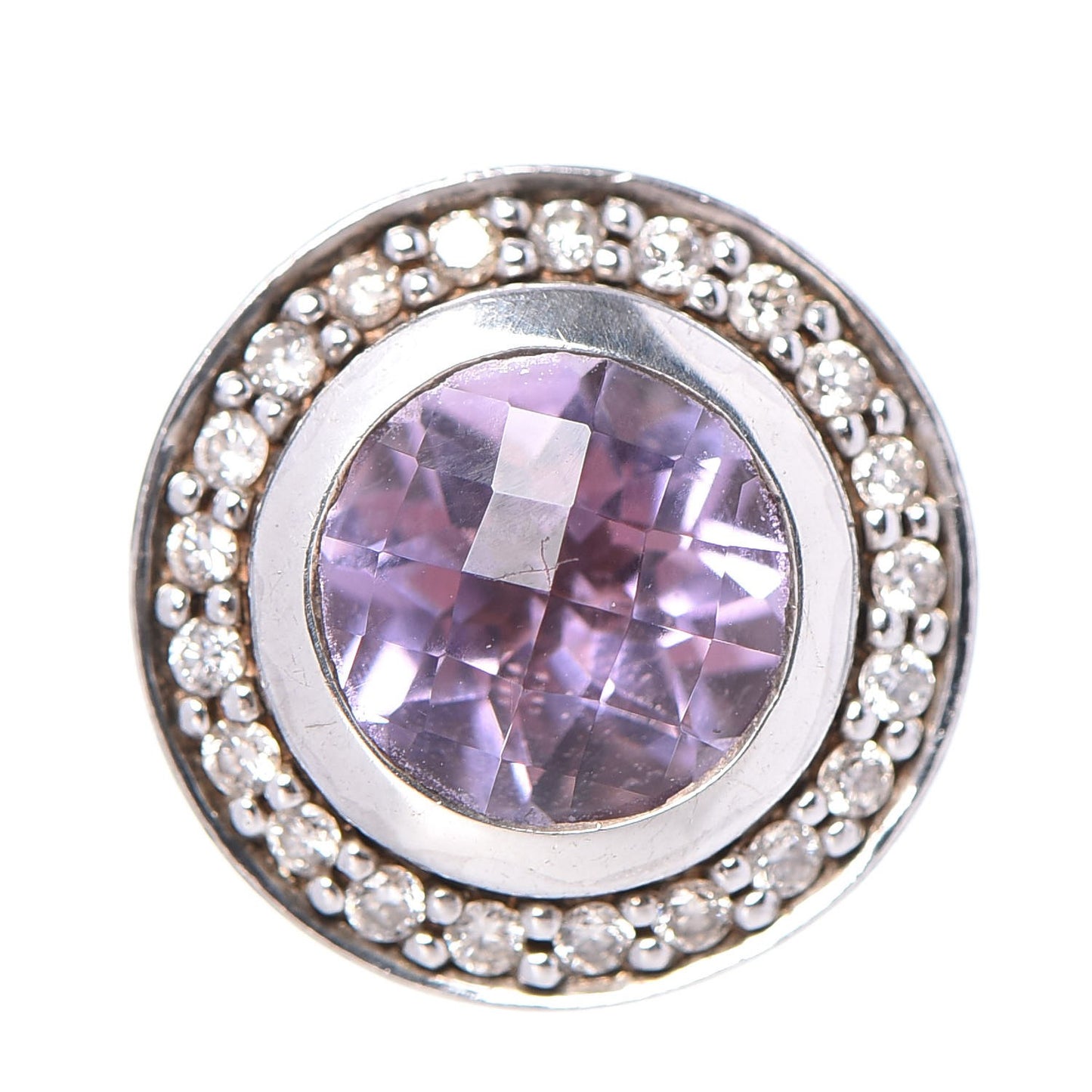 Sterling Silver Amethyst Diamond 8mm Cerise Earrings
