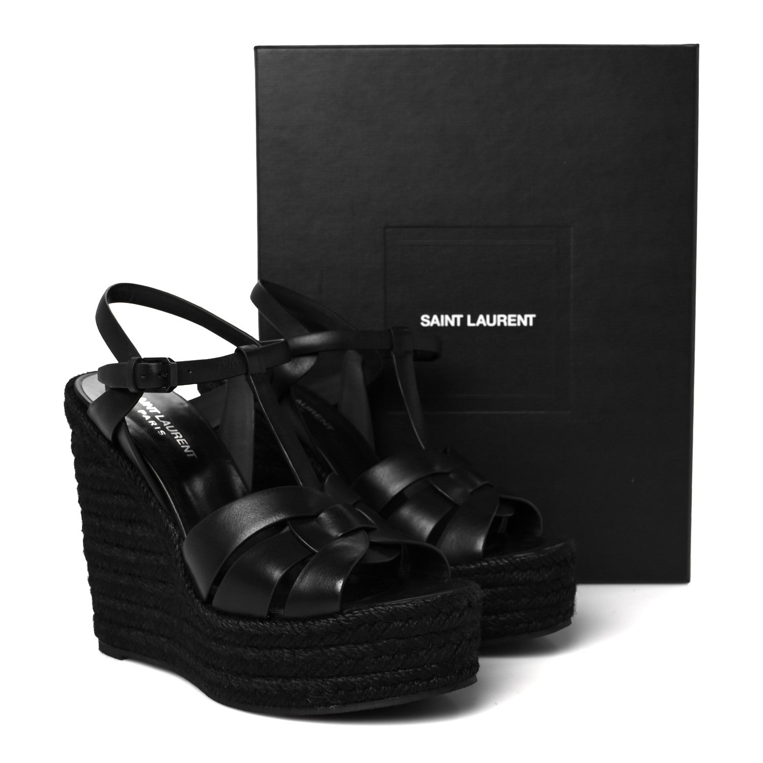 Saint Laurent Calfskin Tribute 95 Platform Espadrille Wedge Sandals 39 Black 9 of 9