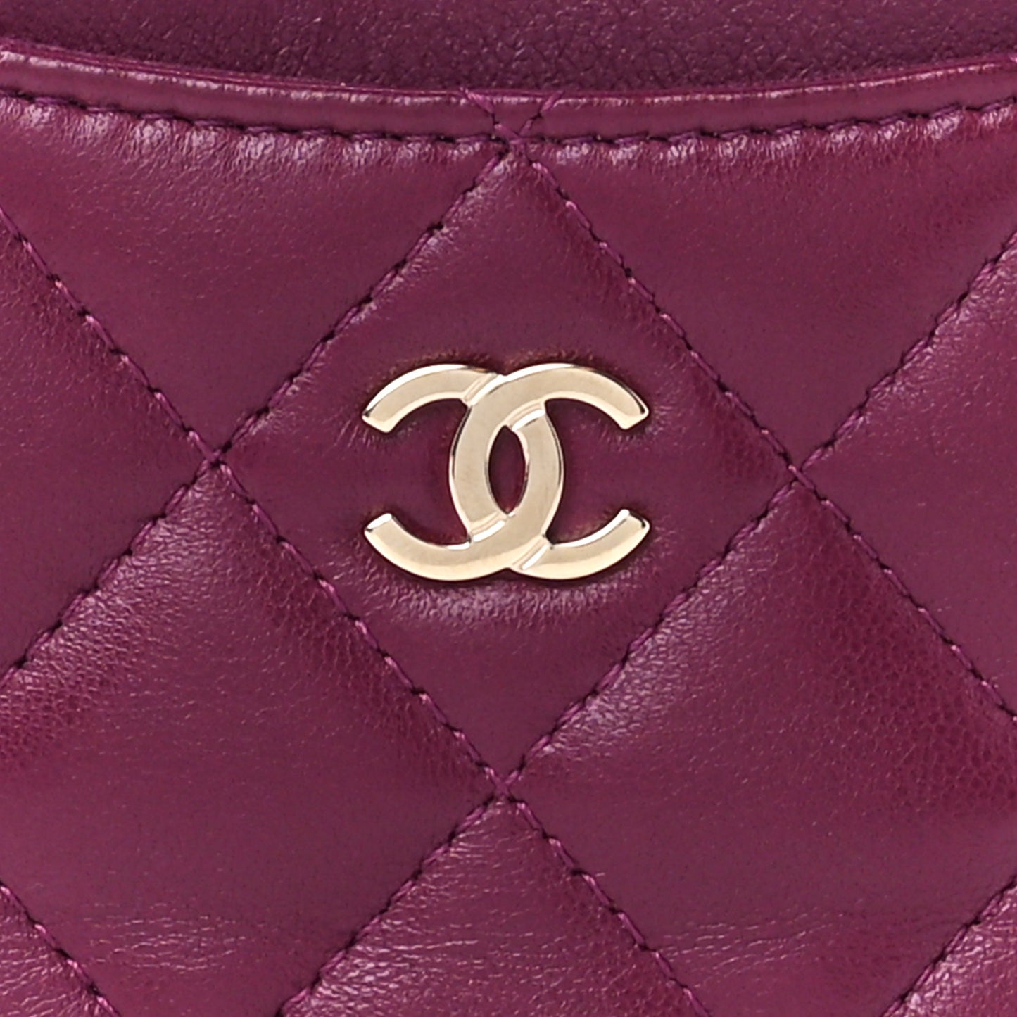 Lambskin Quilted Zip Card Holder Wallet Burgundy
