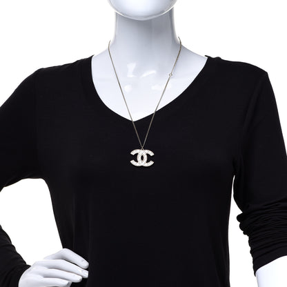Chanel Metal Quilted CC Pendant Necklace Gold White 2 of 5