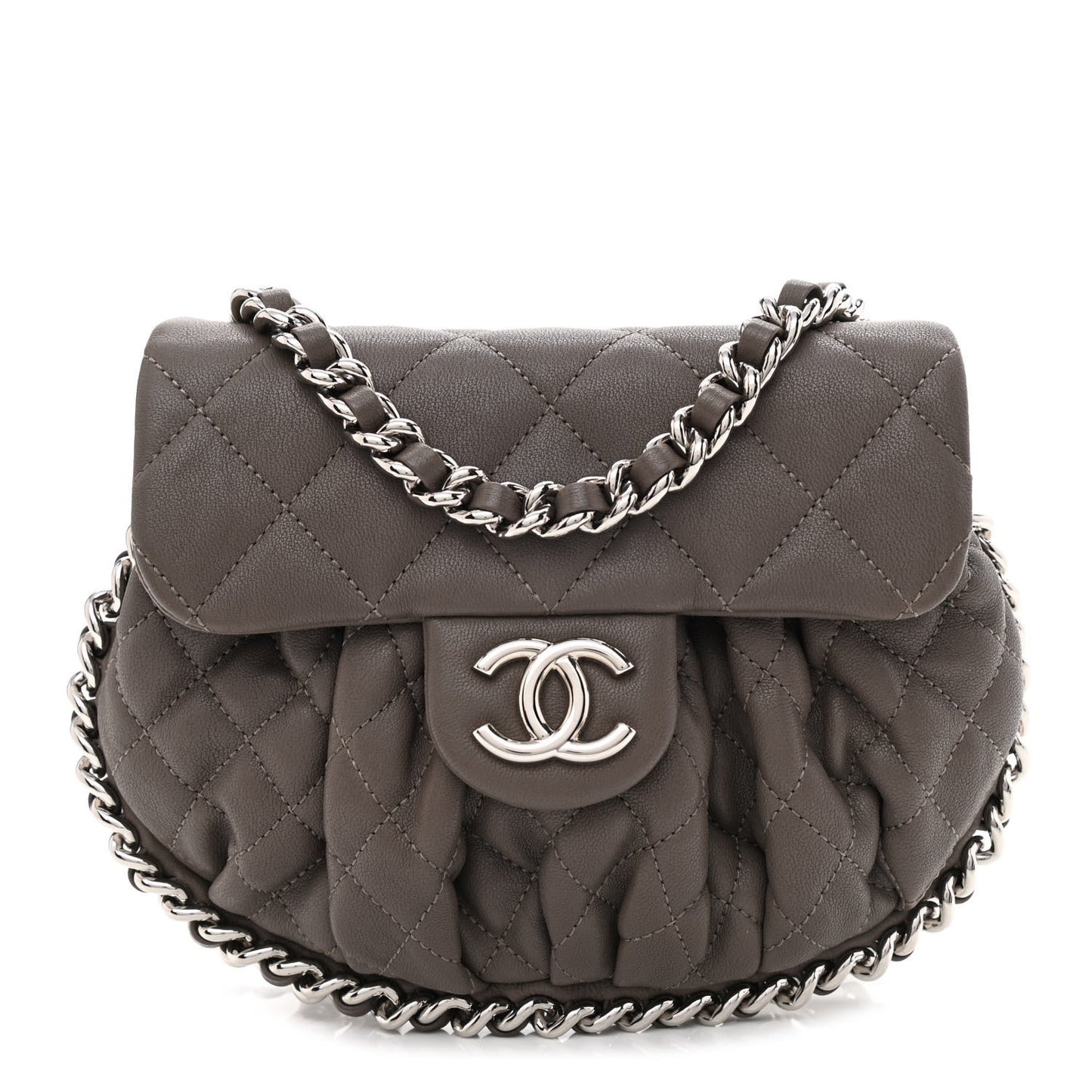 Washed Lambskin Quilted Mini Chain Around Flap Taupe
