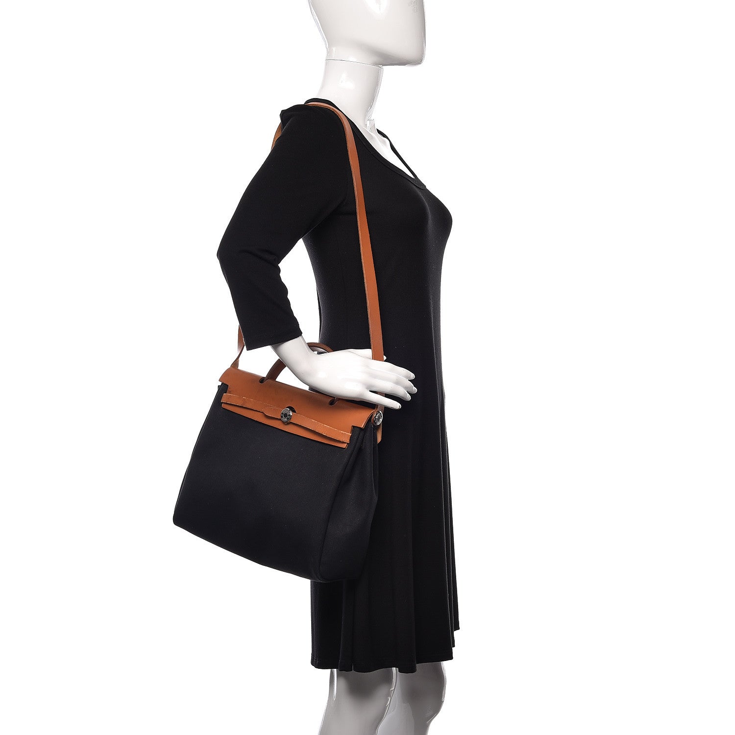 Hermes Toile Vache Calfskin Herbag 30 PM Black Natural 2 of 34