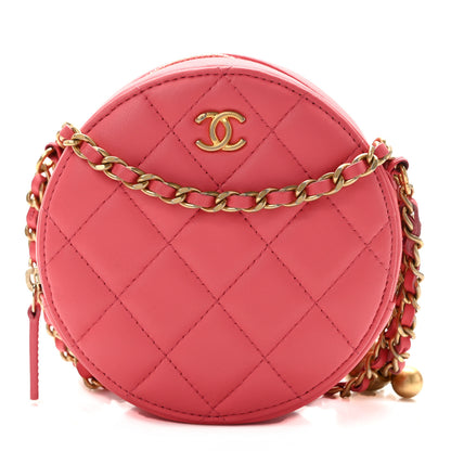Chanel Lambskin Quilted Round Pearl Crush Clutch With Chain Pink 1 of 10