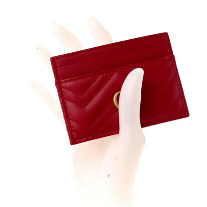 Gucci Calfskin Matelasse GG Marmont Card Holder Hibiscus Red 2 of 9