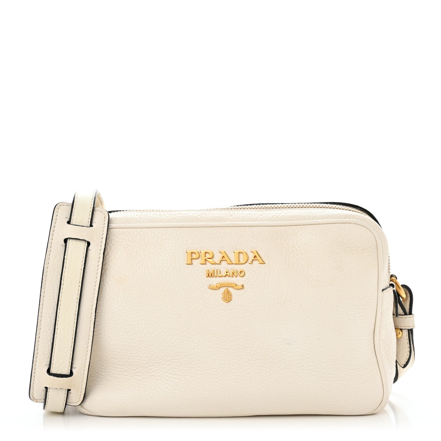 Vitello Daino Medium Double Zip Shoulder Bag White