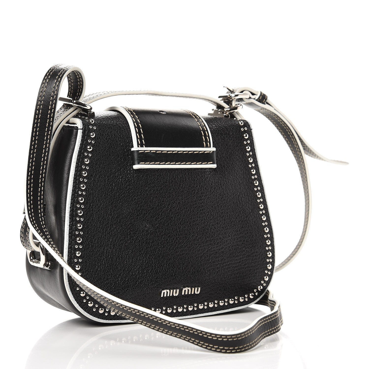 Miu Miu Goatskin Madras Soft Calf Crystal Embellished Lady Saddle Nero Black 3 of 9