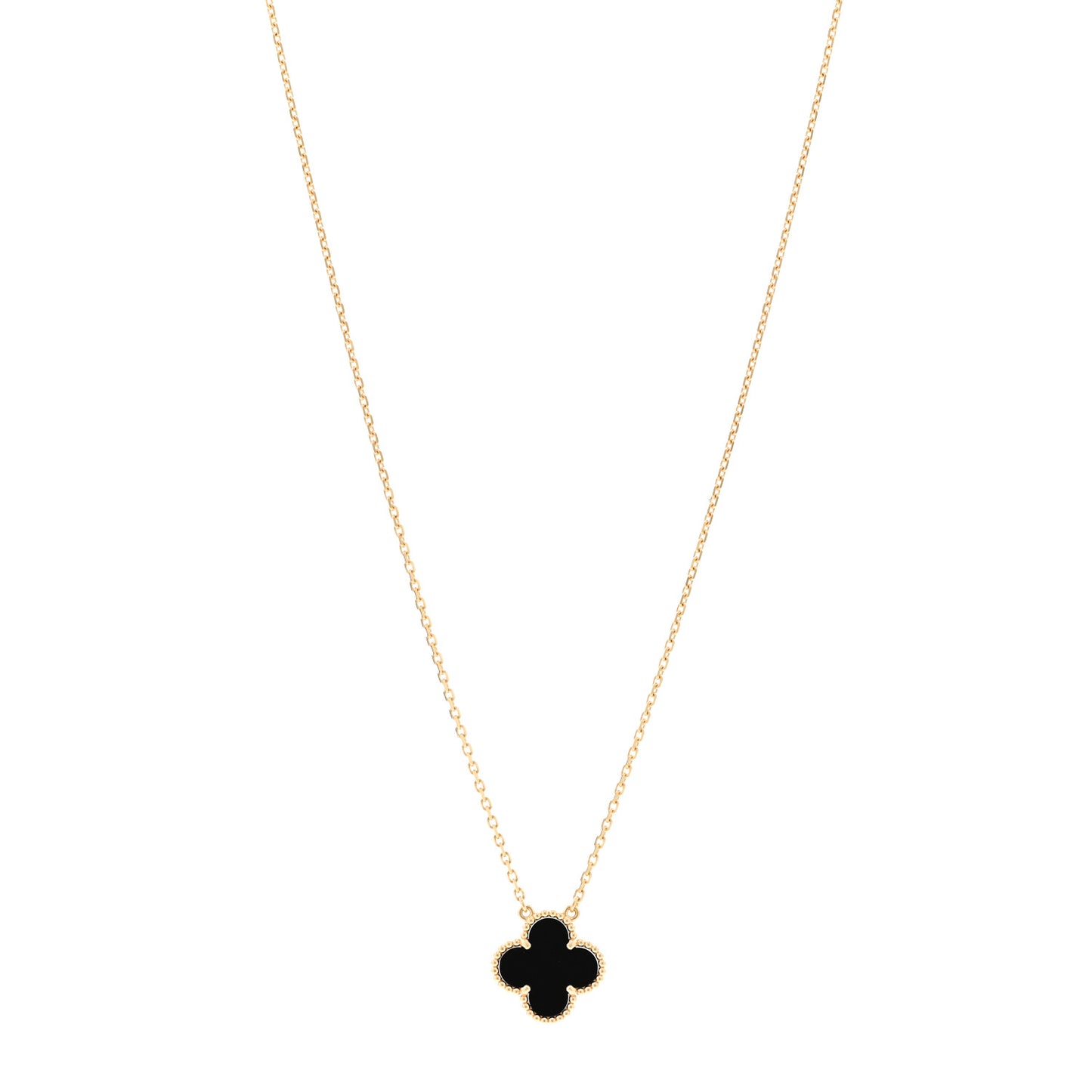 18K Yellow Gold Black Onyx Vintage Alhambra Pendant Necklace