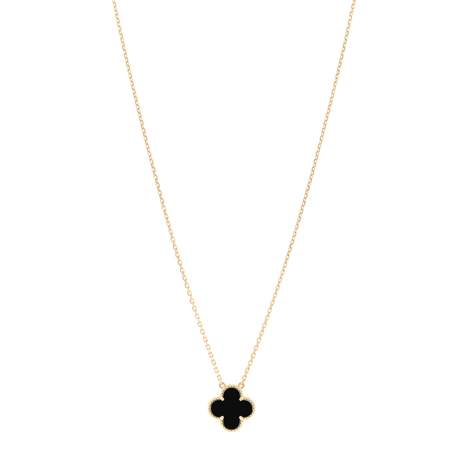 Van Cleef & Arpels 18K Yellow Gold Black Onyx Vintage Alhambra Pendant Necklace 1 of 5