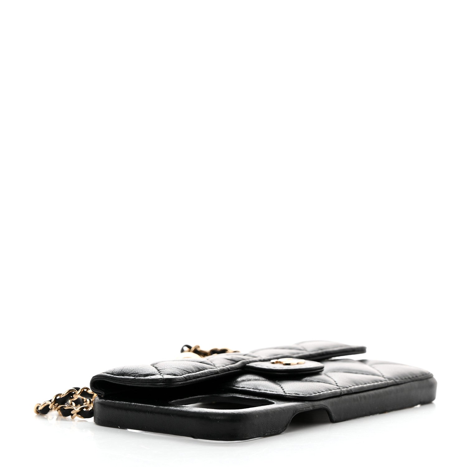 Chanel Lambskin Quilted Pearl Crush iPhone XII Pro Holder With Chain Black 4 of 7
