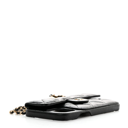 Chanel Lambskin Quilted Pearl Crush iPhone XII Pro Holder With Chain Black 4 of 7