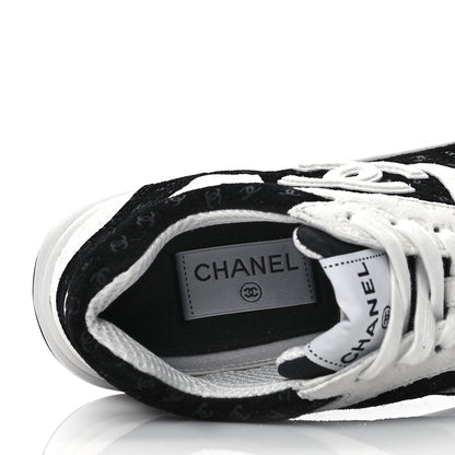 Chanel Suede Calfskin Womens CC Printed Sneakers 38 Black White 6 of 8