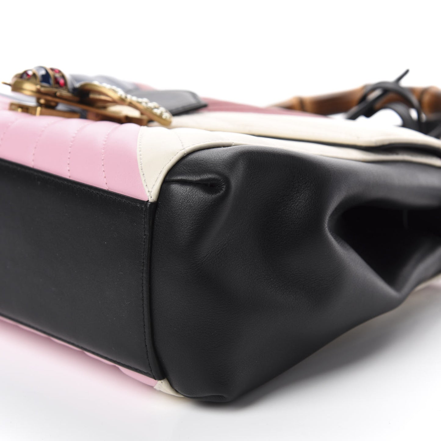 Calfskin Bamboo Trapuntata Queen Margaret Top Handle Bag Blue Agata Hibiscus Red Mystic White Sugar Pink