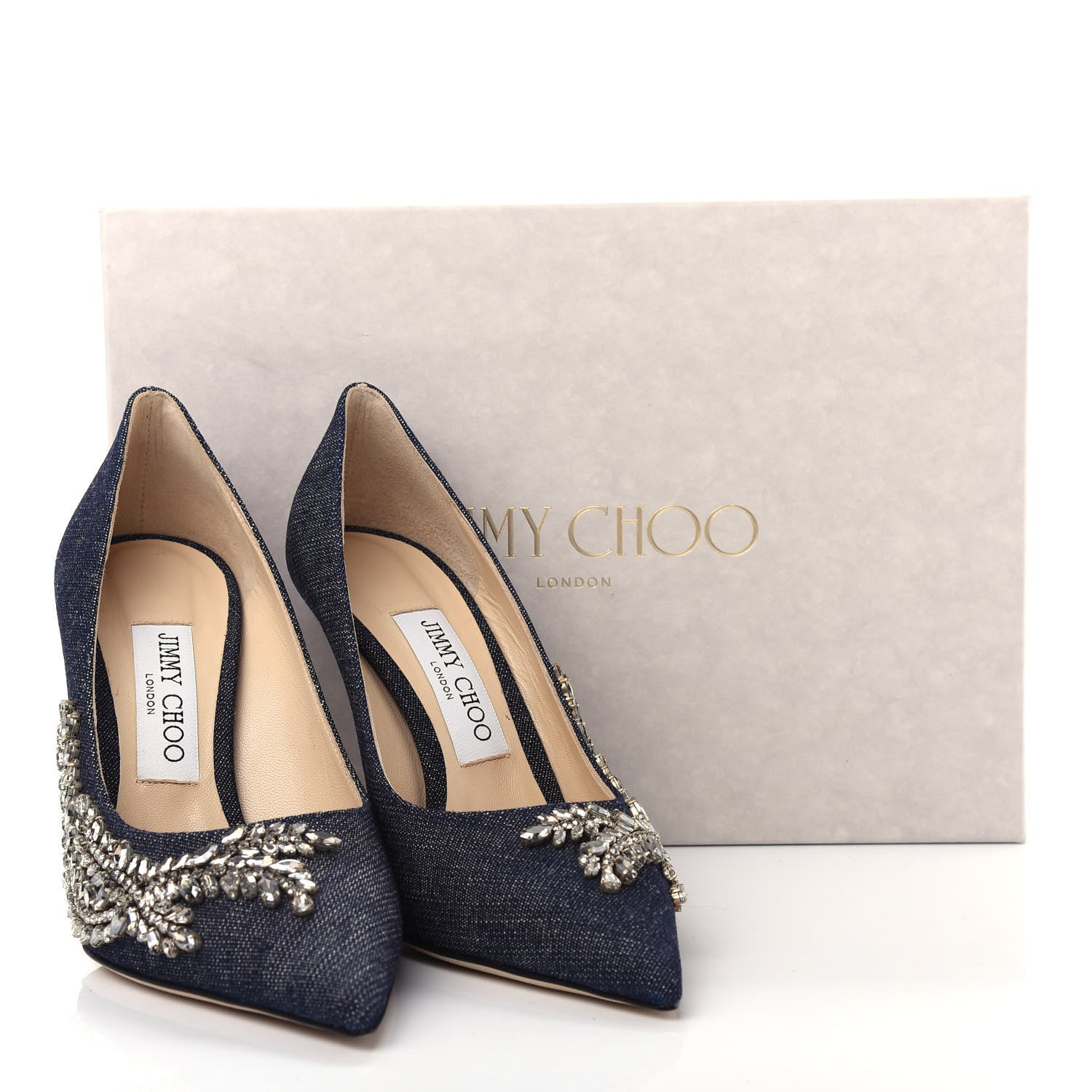 Jimmy Choo Denim Crystal Embroidery Love 100 Pumps 37 Indigo 10 of 10