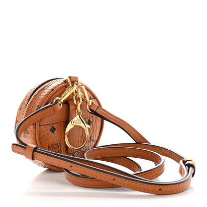 MCM Visetos Round Coin Pouch Key Ring Bag Charm Cognac 3 of 8