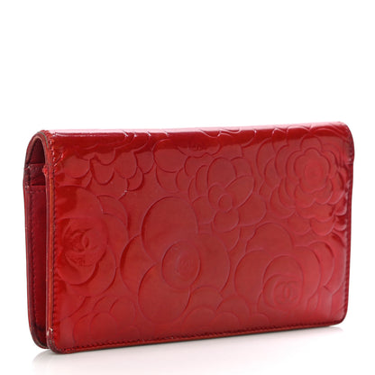 Chanel Patent Camellia Embossed Yen Wallet Red 3 of 24