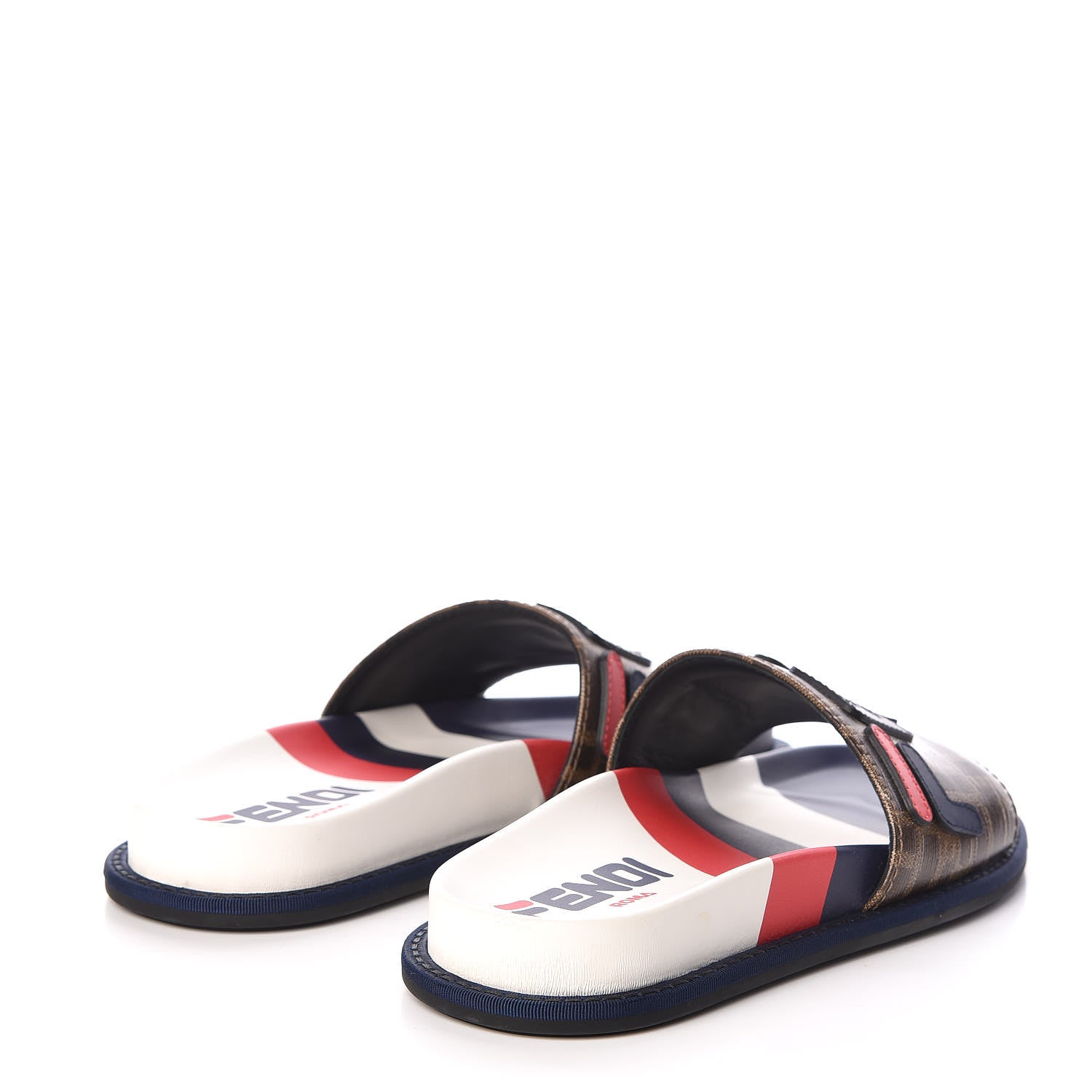 Fendi X FILA Glazed Fabric Calfskin FF 1974 Mania Slide Sandals 35 Mogano Panna Blueberry Caipiroska 4 of 9