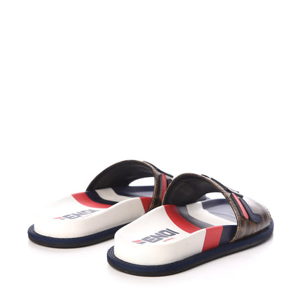 Fendi X FILA Glazed Fabric Calfskin FF 1974 Mania Slide Sandals 35 Mogano Panna Blueberry Caipiroska 4 of 9