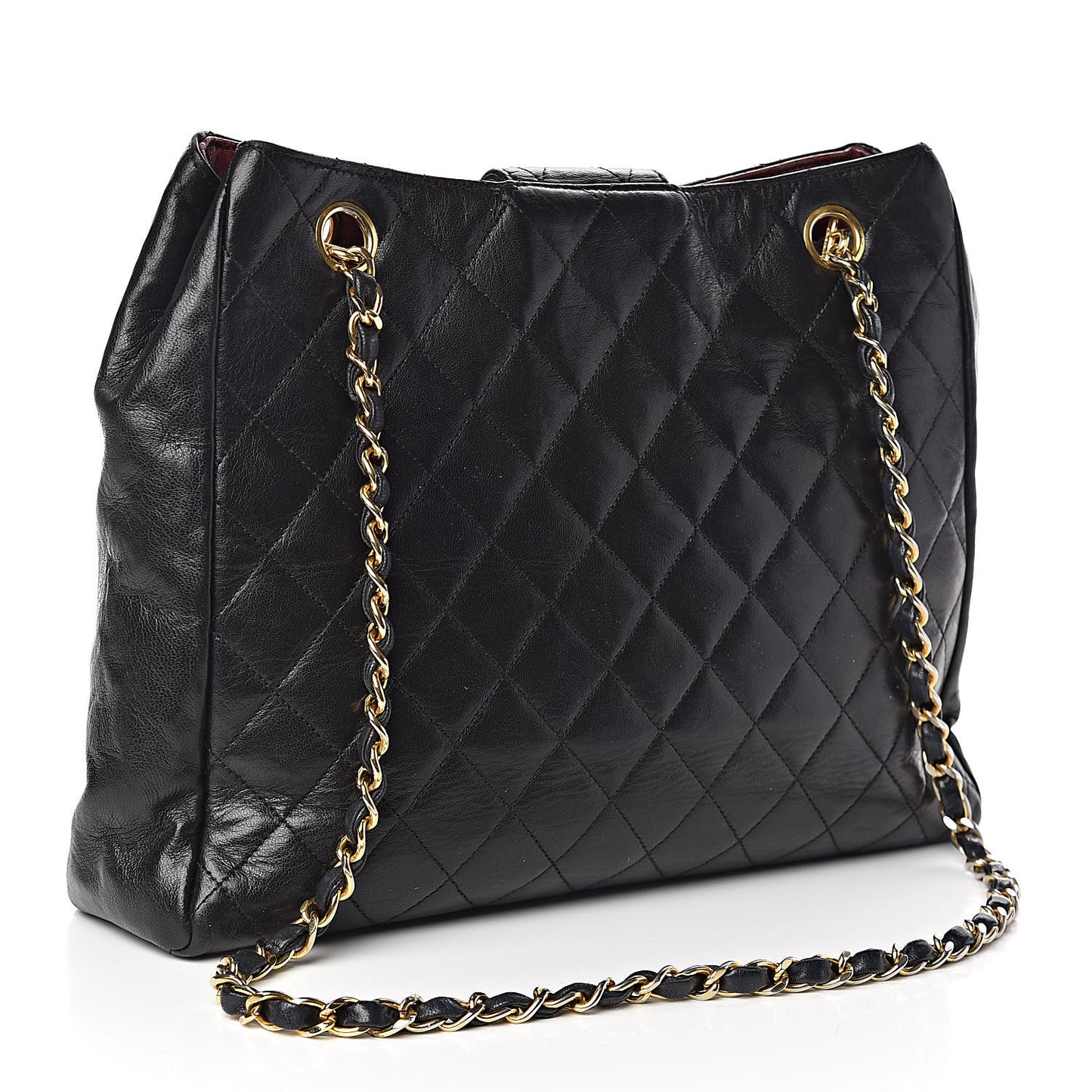 Lambskin Quilted Shopping Tote Black
