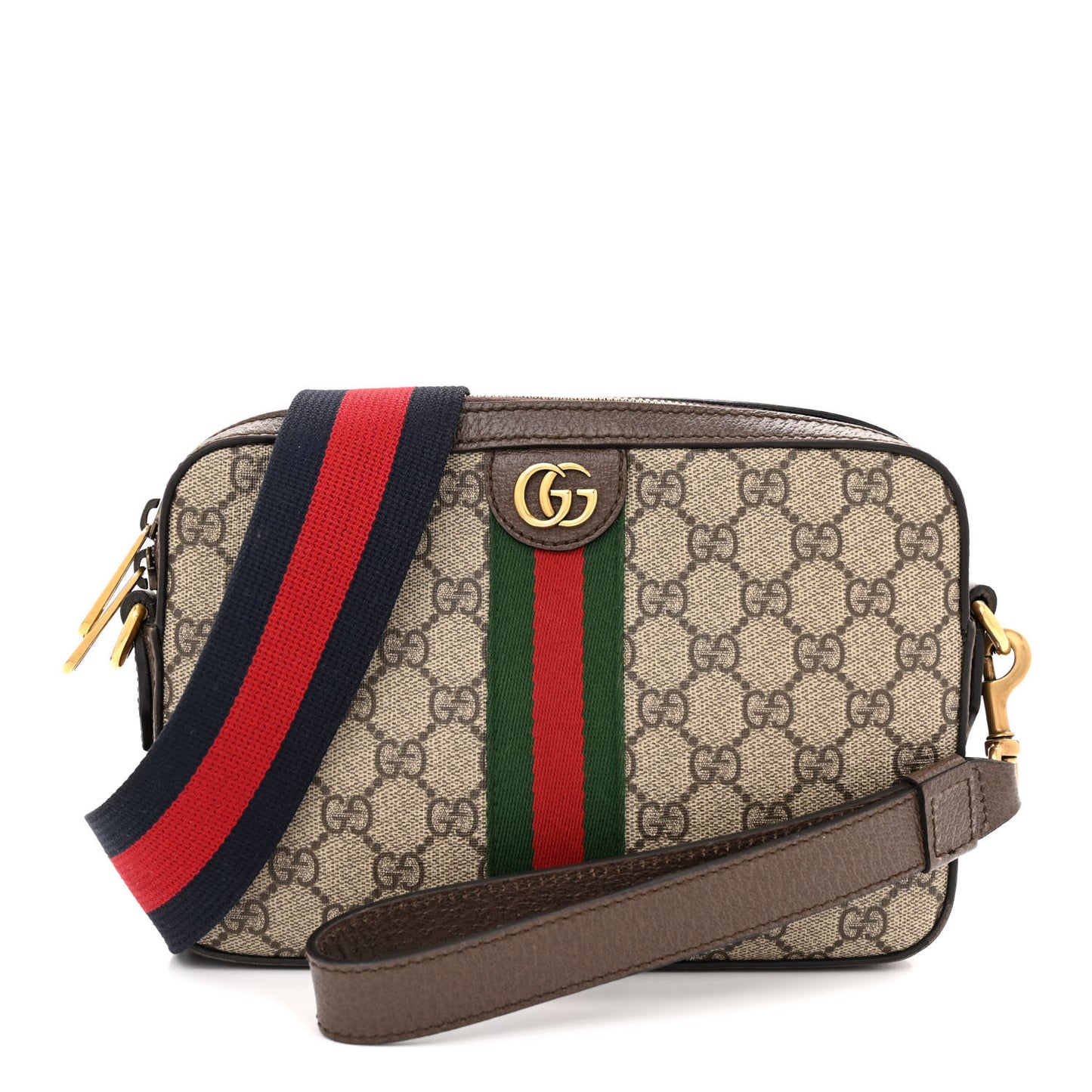 GG Supreme Monogram Textured Dollar Calfskin Web Ophidia Wristlet Shoulder Bag Beige Ebony New Acero