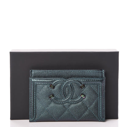 Chanel Iridescent Caviar Quilted Filigree Card Holder Dark Turquoise 8 of 8