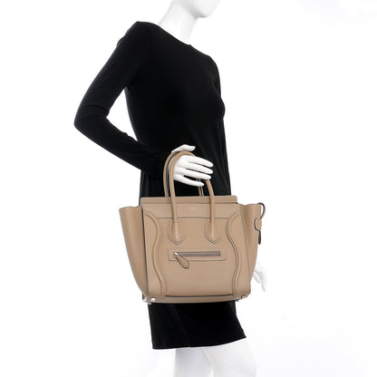 Celine Drummed Calfskin Micro Luggage Dune 2 of 7