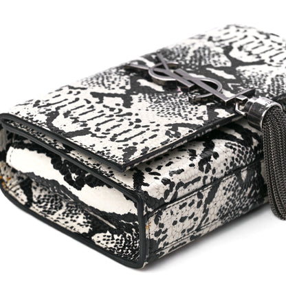 Saint Laurent Calfskin Snakeskin Embossed Small Classic Monogram Kate Tassel Satchel White Black 10 of 11