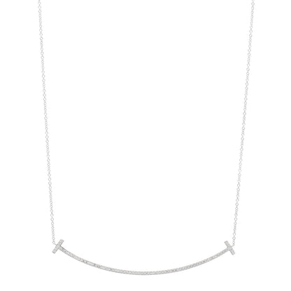 Tiffany 18K White Gold Diamond T Smile Pendant Necklace 1 of 4