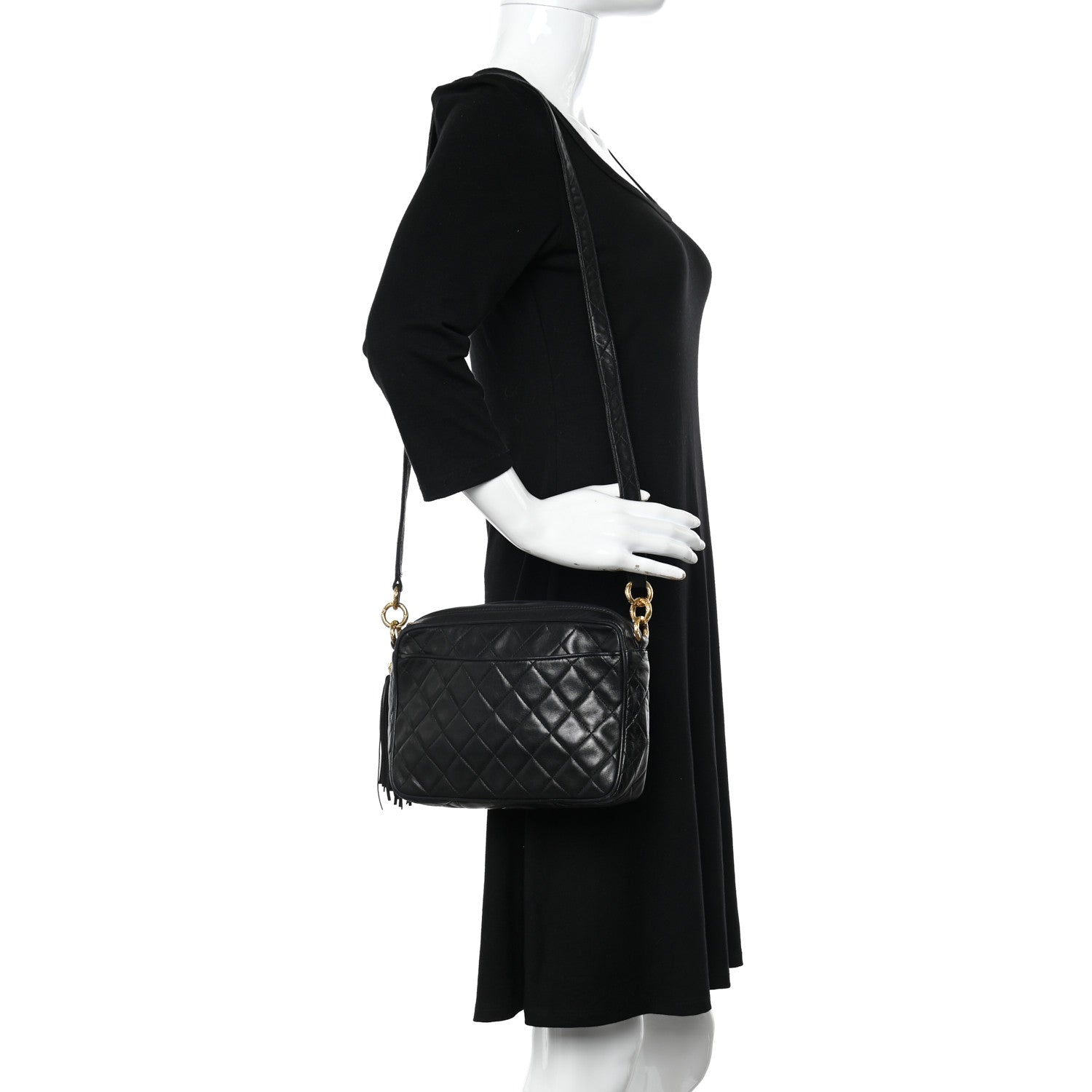 Chanel Lambskin Quilted Tassel Camera Case Black 2 of 14