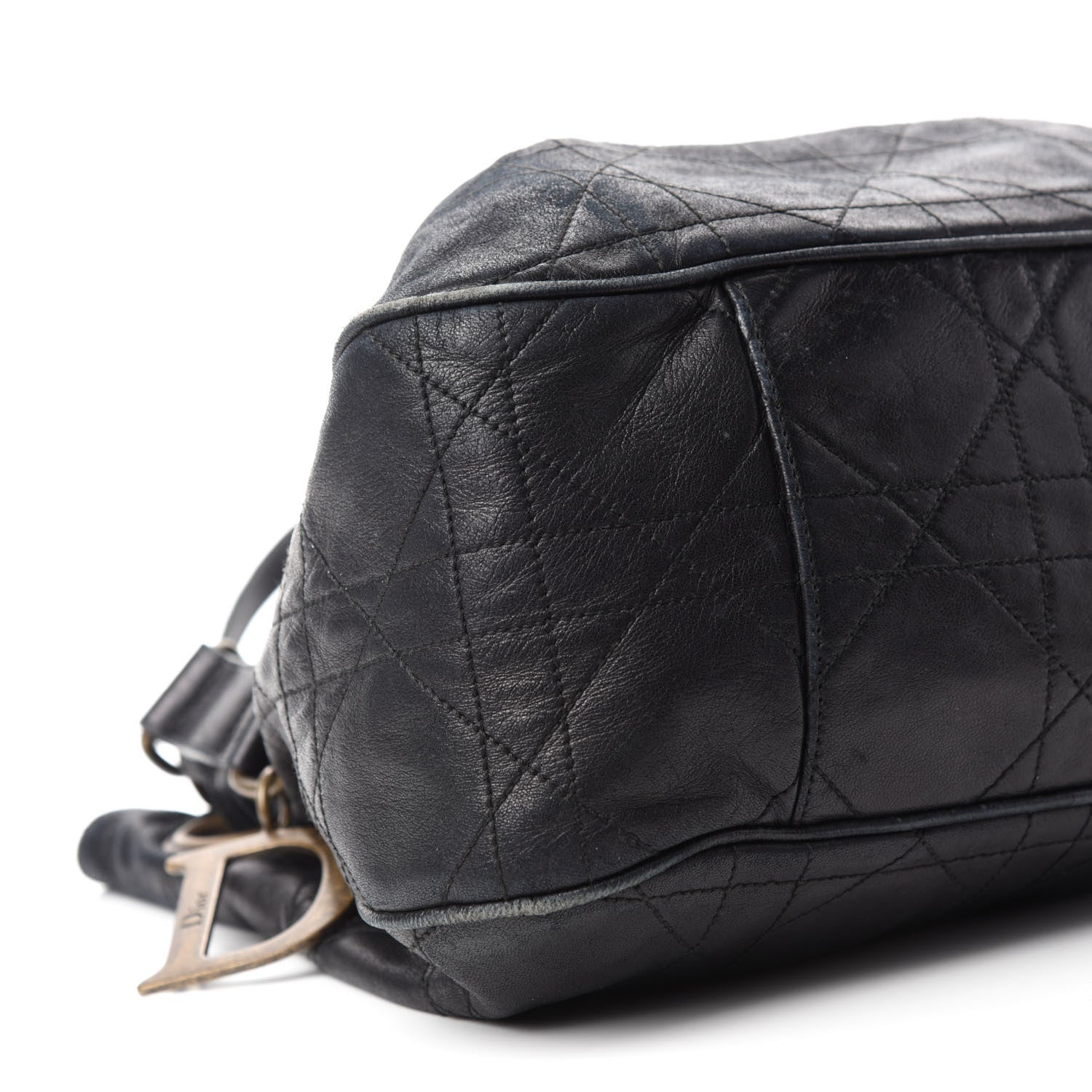 Christian Dior Lambskin Cannage Drawstring Bag Black 6 of 13