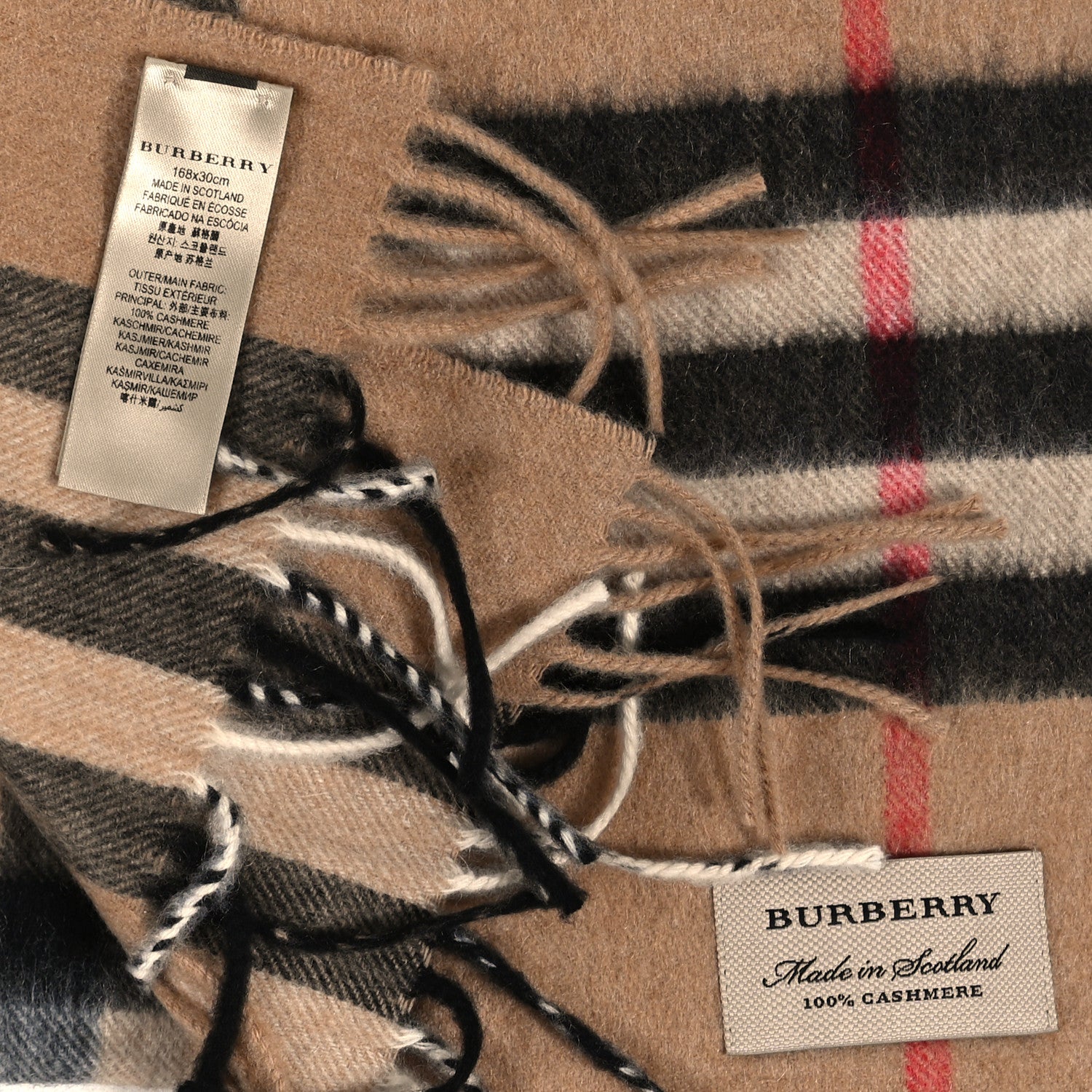 Burberry Cashmere Giant Check Fringe Scarf Camel 3 of 3