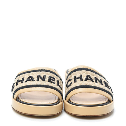 Chanel Lambskin Embroidered Logo Mules 36 Beige Black 2 of 7