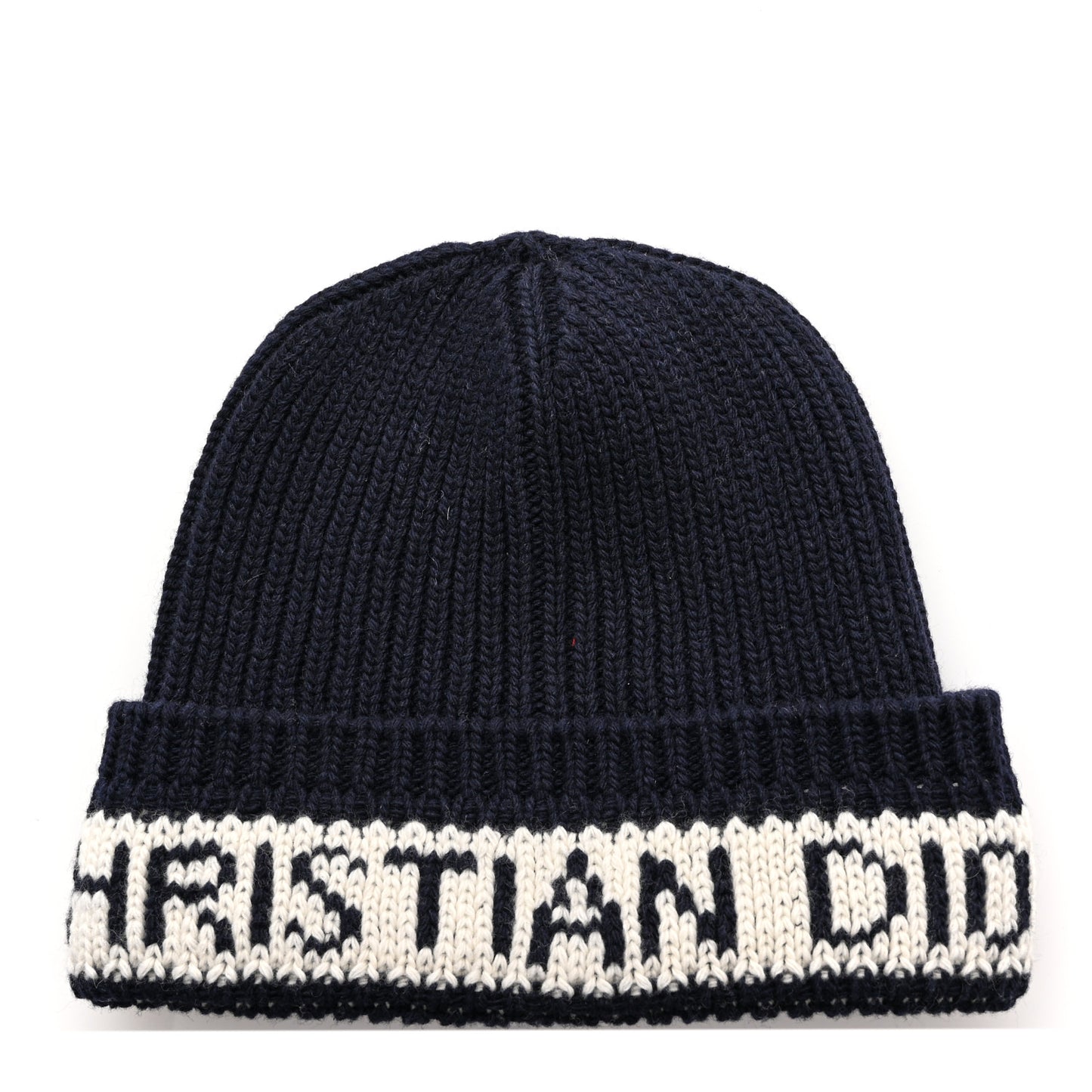 Cashmere Wool D-White Beanie Navy Blue White