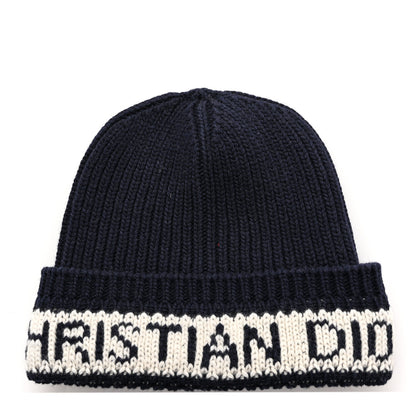 Christian Dior Cashmere Wool D-White Beanie Navy Blue White 1 of 5